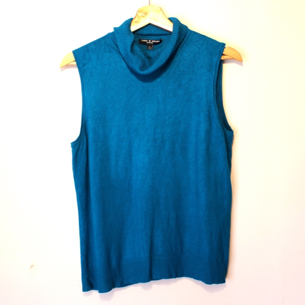 Cable & Guage Dark Teal Sleeveless Turtleneck